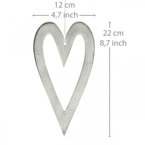 Floristik24 Deko Herz zum Aufhängen Silbern Aluminium Hochzeitsdeko 22×12cm