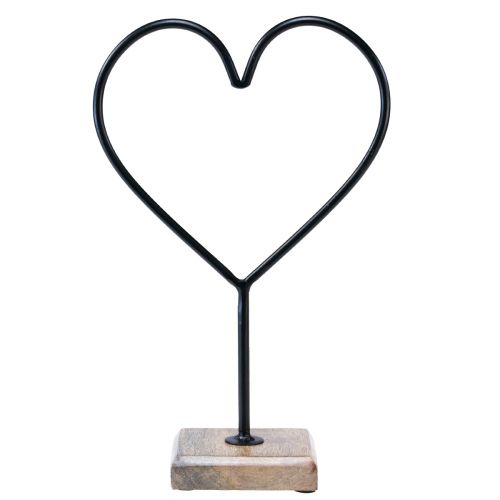 Artikel Herz Deko Schwarz Metall Holz Sockel Natur 20,5x10x10cm