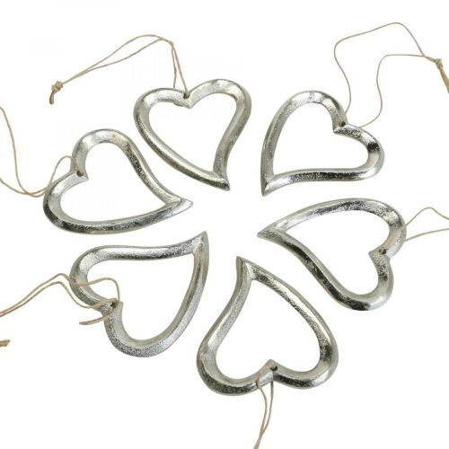Floristik24 Herz Deko zum Hängen Metallherz Silber 7,5×8,5cm 6St