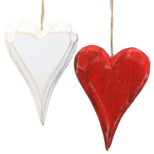 Floristik24 Herzen aus Holz zum Hängen Rot, Weiß 11,5cm 4St