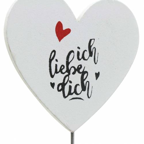 Artikel Holzstecker Herz mit Spruch Rot, Weiß Holz 6,5x7cm 12St