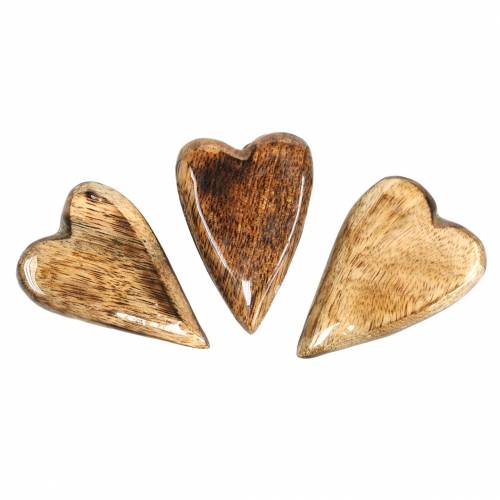 Floristik24 Herzen aus Mangoholz Glasiert Natur 6,2–6,6cm × 4,2–4,7cm 16 St
