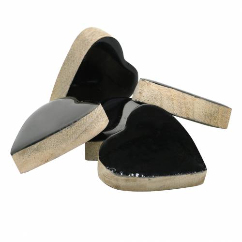 Floristik24 Herzen aus Mangoholz Glasiert Natur, Schwarz 4,3cm × 4,6cm 16 St