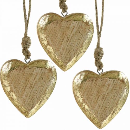 Herzen zum Hängen, Mangoholz, Holzdeko mit Gold-Effekt 8,5cm × 8cm 6St