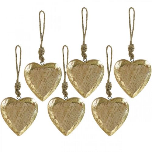 Floristik24 Herzen zum Hängen, Mangoholz, Holzdeko mit Gold-Effekt 8,5cm × 8cm 6St