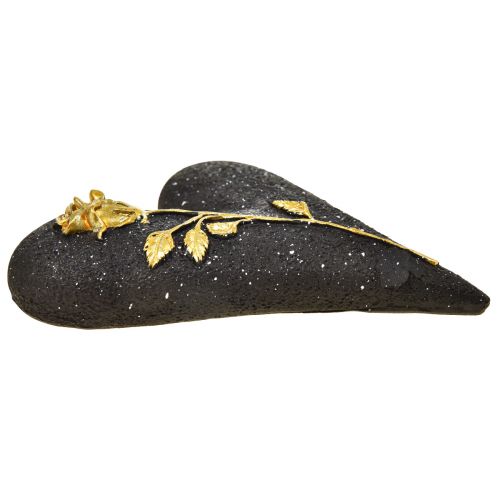 Floristik24 Herz mit Rose Schwarz Gold Grabschmuck 14×10×3cm 2 St