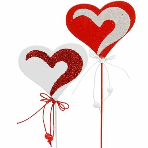 Herz am Stab Rot, Weiß Dekoherz Dekostecker Valentinstag  16St-12009