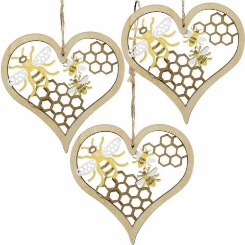 Floristik24 Dekoherz Bienen Gelb, Golden Holz Herz zum Hängen Sommerdeko 6St