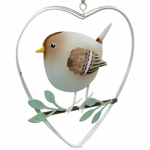 Floristik24 Herzanhänger mit Spatzen, Frühlingsdeko, Metallherz, Valentinstag, Vogelherz 4St