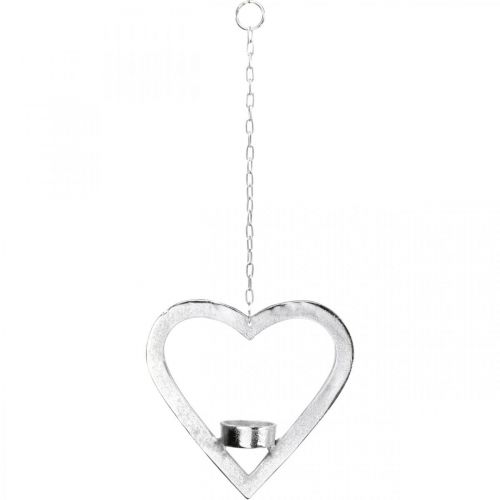 Artikel Teelichthalter im Herz, Kerzendeko zum Hängen, Hochzeit, Adventsdeko aus Metall Silbern H17,5cm