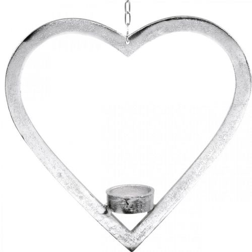 Floristik24 Herz zum Hängen, Teelichthalter für Advent, Hochzeitsdeko Metall Silbern H24cm