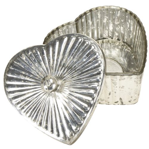 Artikel Herzdose mit Deckel Glasdose Herz Champagner 15,5×15×10cm