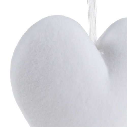 Floristik24 Herzen beflockt zum Hängen 15cm Weiß 4St