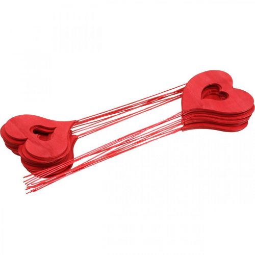 Floristik24 Blumenstecker Herz, Holzdeko zum Stecken, Valentinstag, Dekostecker Rot, Muttertag L31–33cm 24 St