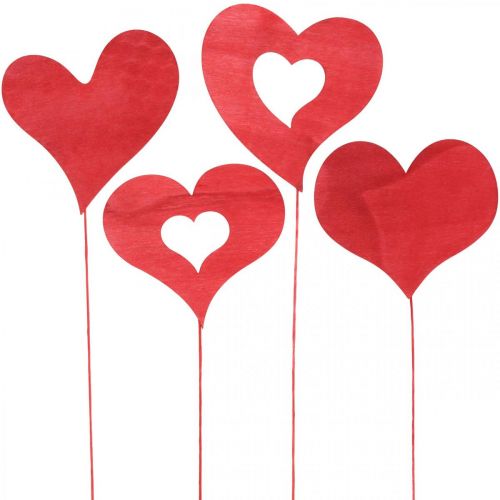 Floristik24 Blumenstecker Herz, Holzdeko zum Stecken, Valentinstag, Dekostecker Rot, Muttertag L31–33cm 24 St