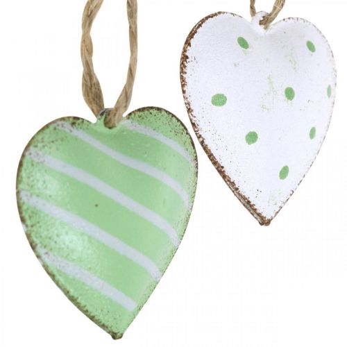 Floristik24 Metallherzen zum Hängen, Valentinstag, Frühlingsdeko, Herzanhänger Grün, Weiß H3,5cm 10St