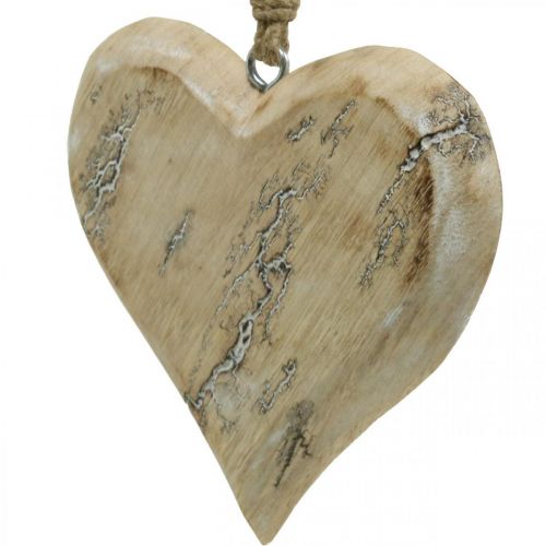 Floristik24 Hochzeitsdeko, Herzanhänger, Valentinstag, Holzdeko mit Muster Natur, Weiß gewaschen 14×15,5cm 3St