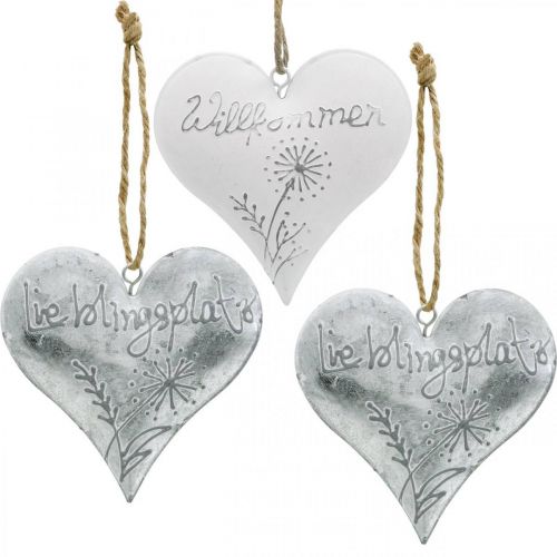 Floristik24 Dekoherzen, Metallanhänger, Willkommen, Lieblingsplatz, Pusteblume H10cm Weiß, Silbern 4St