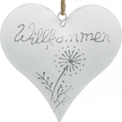 Floristik24 Dekoherzen, Metallanhänger, Willkommen, Lieblingsplatz, Pusteblume H10cm Weiß, Silbern 4St