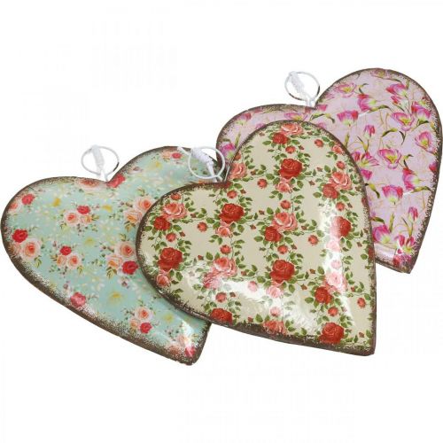 Floristik24 Herz zum Hängen, Valentinstag, Herzdeko mit Rosen, Muttertag, Metalldeko H16cm 3St