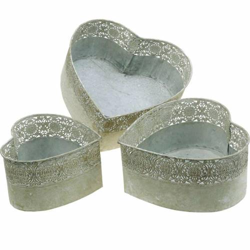 Floristik24 Pflanzschale Herz Metall Pflanzgefäß Vintage 3er-Set