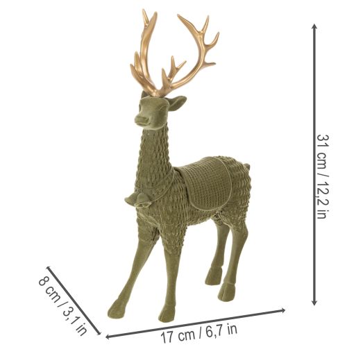 Dekofigur Hirsch stehend 31 cm Kunststoff grün mit goldenem Geweih für Innenbereich | Floristik24.at