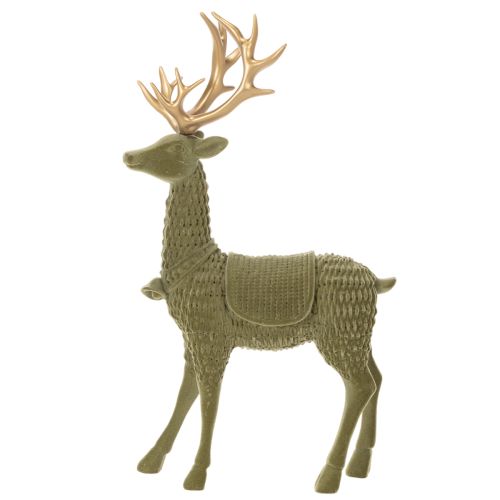 Dekofigur Hirsch stehend 31 cm Kunststoff grün mit goldenem Geweih für Innenbereich | Floristik24.at