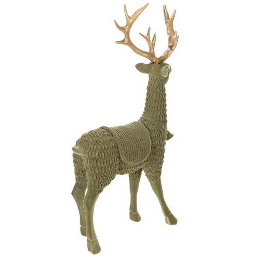 Dekofigur Hirsch stehend 31 cm Kunststoff grün mit goldenem Geweih für Innenbereich | Floristik24.at