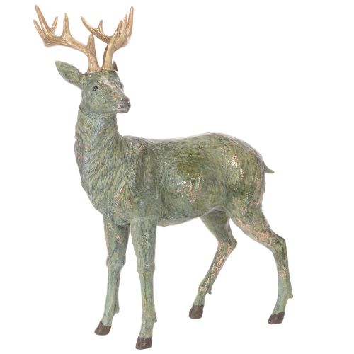 Hirschfigur stehend aus Polyresin Grün mit Gold 43 cm bestellen | Floristik24.at