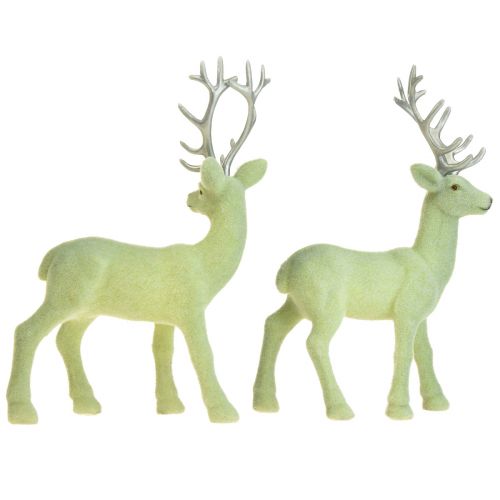 Artikel Hirsch Deko Rentier Grün Grau Kalb Beflockt 20cm 2er-Set