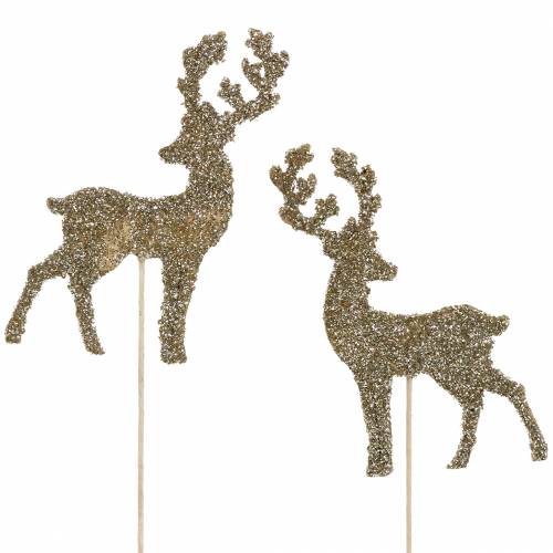 Artikel Dekostecker Hirsch Glitter Gold Sortiert 8/10cm 18St