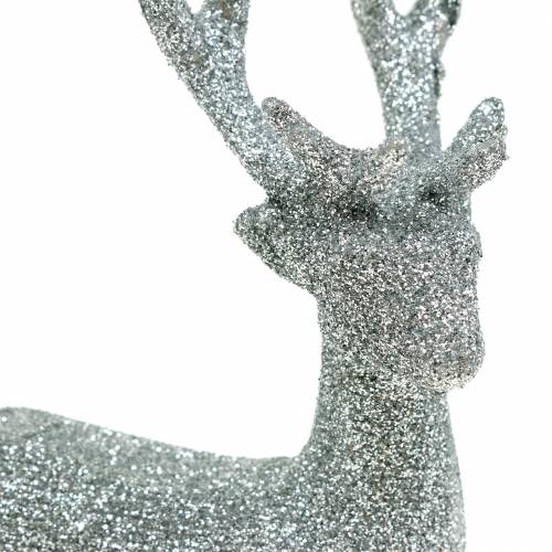 Floristik24 Dekofigur Hirsch Silber Glitter 9cm x 16cm