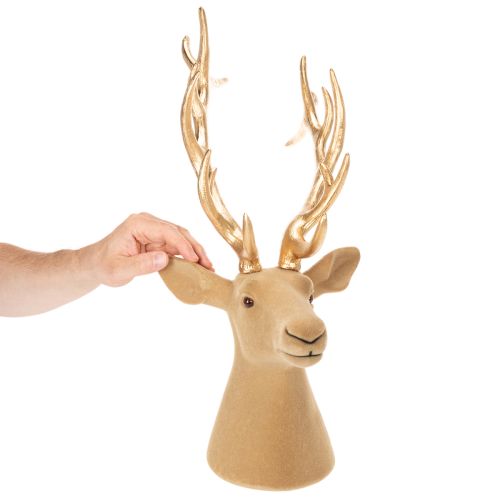 Deko Hirschkopf Skulptur mit Kunststoff-Geweih 52cm goldfarben | Floristik24.at