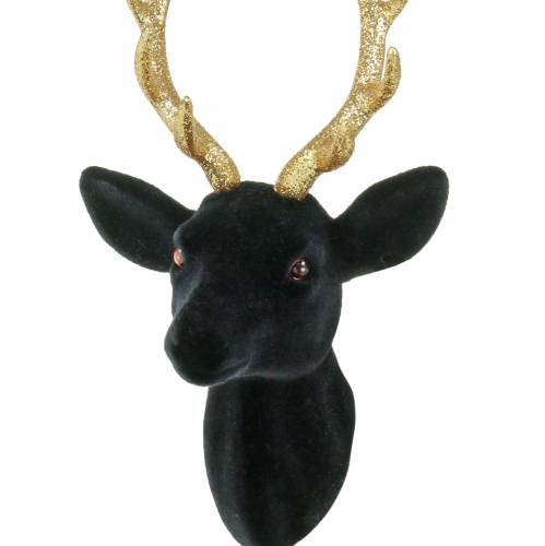 Floristik24 Deko-Hirschkopf beflockt Schwarz, Gold 10cm x 20cm 3St