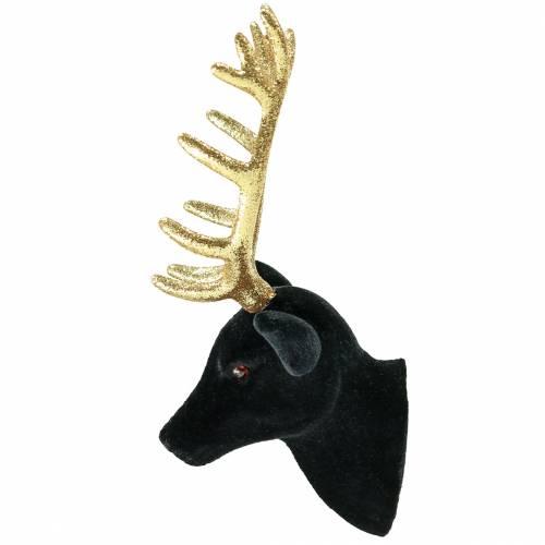 Floristik24 Deko-Hirschkopf beflockt Schwarz, Gold 10cm x 20cm 3St