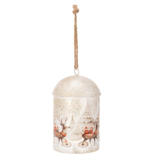 Metallglocke mit Weihnachtsmotiv zum Aufhängen 26 cm Weiß-Gold