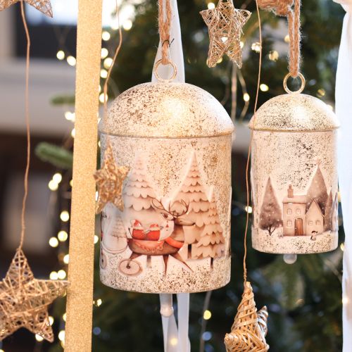 Metallglocke mit Weihnachtsmotiv zum Aufhängen 26 cm Weiß-Gold | Floristik24.at