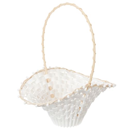 Streukörbchen Hochzeit 24x17cm Weiß Kunststoff mit Rattan | Floristik24.at