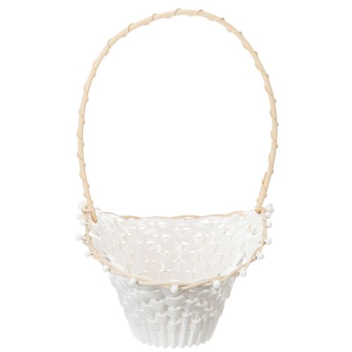Streukörbchen Hochzeit 24x17cm Weiß Kunststoff mit Rattan | Floristik24.at
