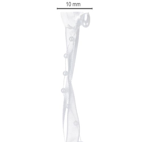 Artikel Organzaband Weiß mit Herzen und Perlen 10mm x 5m für Hochzeitsdekoration