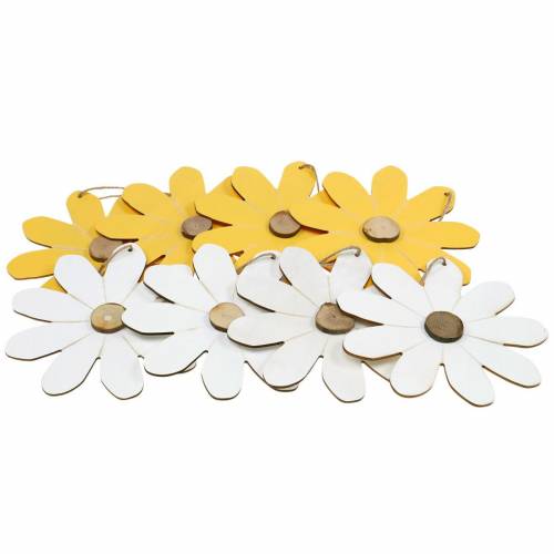 Floristik24 Holz-Blüten zum Hängen, Frühlings-Deko, Blumen aus Holz Gelb und Weiß, Sommerblumen 8 St