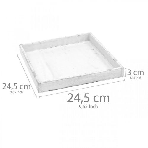Floristik24 Deko Tablett Weiß eckig Holztablett Shabby Chic 24,5×24,5cm