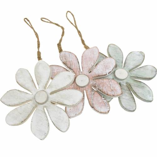 Floristik24 Pastellige Deko-Blüten, Sommerblumen, Holzblüten, Blumendeko zum Hängen Ø12,5cm 3St