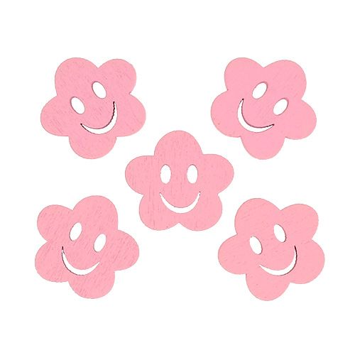 Floristik24 Holzblume mit Gesicht Rosa 2,5cm 48 St