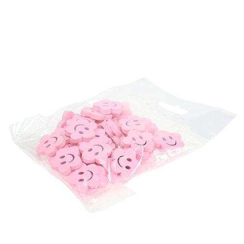 Floristik24 Holzblume mit Gesicht Rosa 2,5cm 48 St