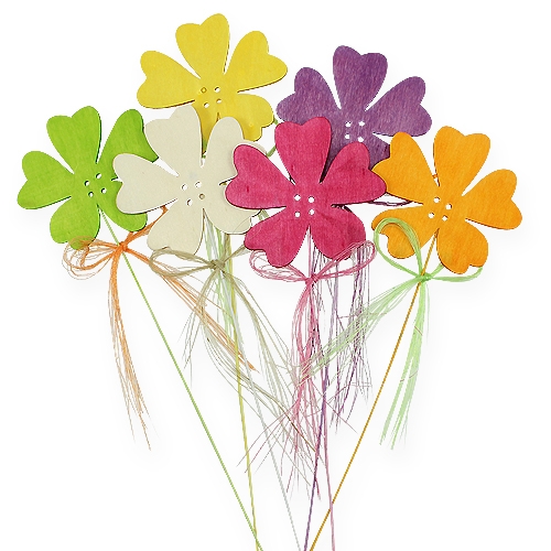 Floristik24 Holzblüten am Drahtpick 7cm, 28cm 24 St