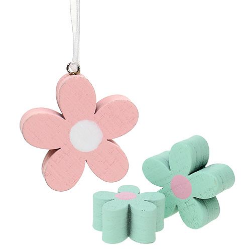 Holzblumen zum Hängen, Streudeko Rosa, Grün 12 St