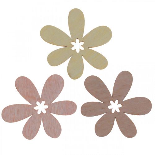 Floristik24 Holzblumen Streudeko Blüten Holz Beige/Gelb/Rosa Ø4cm 72 St