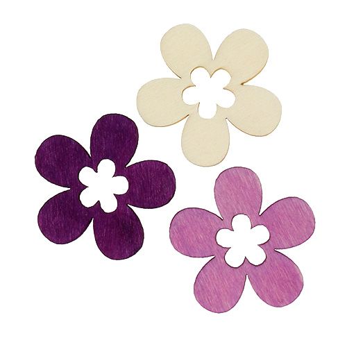 Floristik24 Holzblumen sort. Lila, Weiß 4cm 72 St