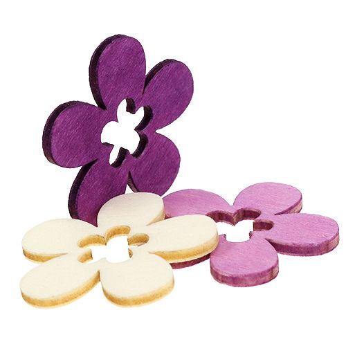 Floristik24 Holzblumen sort. Lila, Weiß 4cm 72 St
